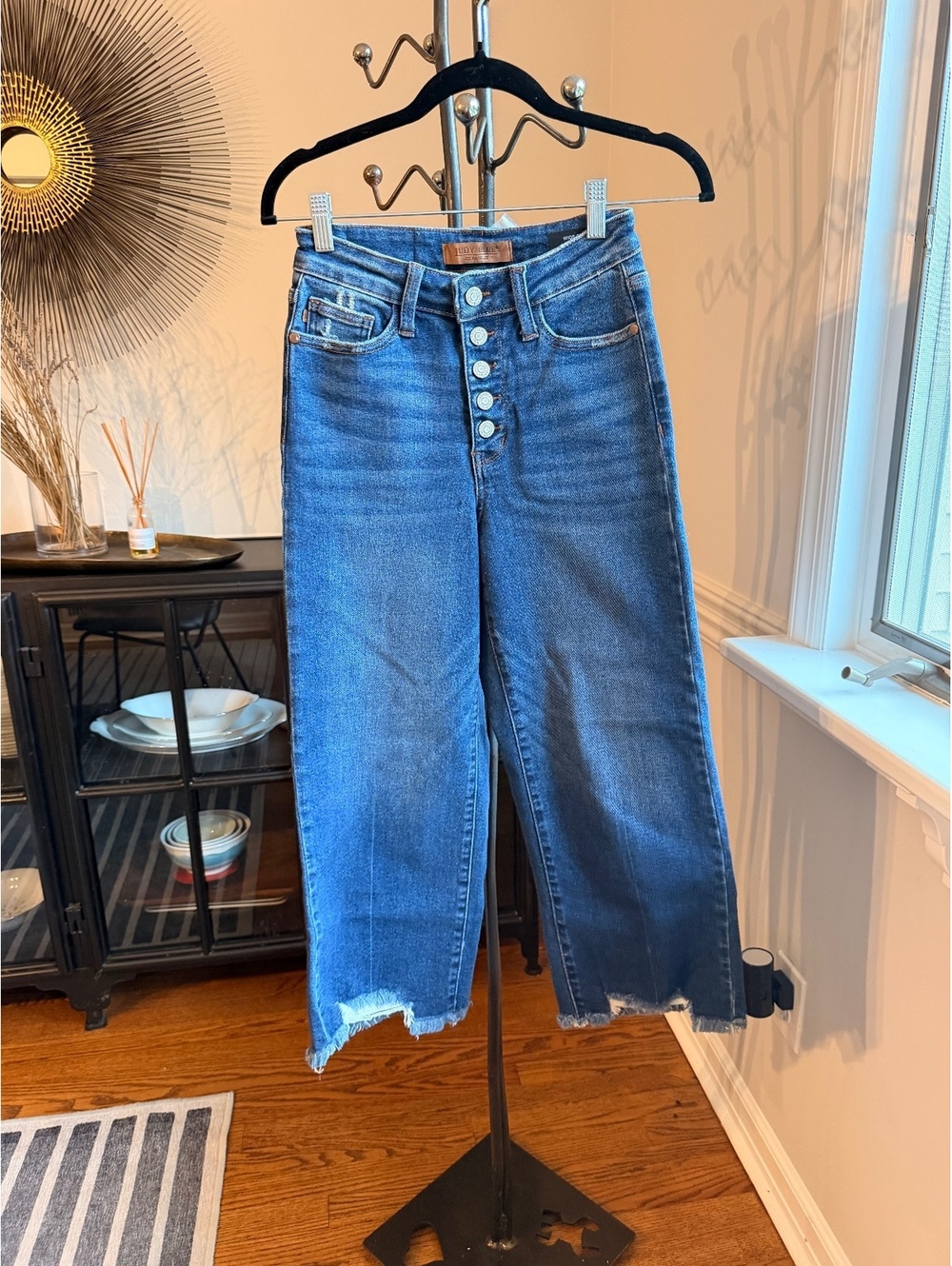 Judy Blue Wide Crop High Waist Button Fly Blue Denim Jeans Size 1/25